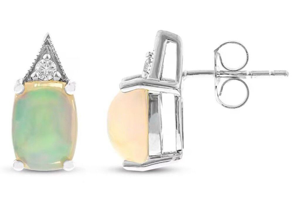 Jarad 1/20 ct tw Diomands 10k White Gold Opal Stud Earrings New
